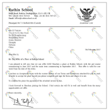 廖同学 恭喜廖同学被露丝学校录取