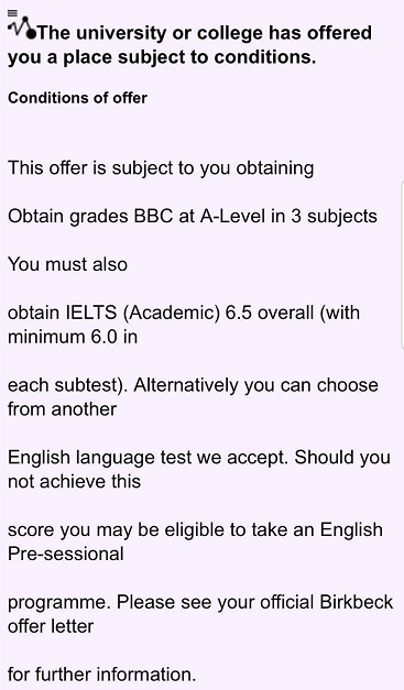 冉同学 祝贺英锐学子冉同学喜获伦敦大学伯贝克学院录取